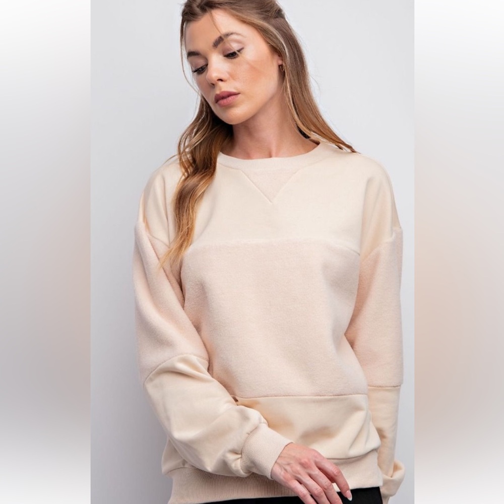EASEL TERRY KNIT CONTRAST FLEECE PULLOVER Large
-CREW NECKLINE